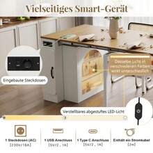 Kitchen Island On Wheels, Extendable Dining Table With Removable Top, Mobile Serving Cart With Power Strips, Which Can Be Used As A Buffet, Sideboard Or Bar Table For The Kitchen And Dining Room (White) - Natural Wood Color + White - View 4