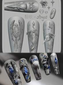 1pc/2pcs Nail Art Mold Raven Candlestick Dinosaur Skeleton 3D Nail Art Decor Transparent Silicone Mold - Clear - View 3