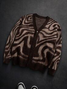 Áo khoác cardigan nam mùa đông cổ chữ V, dáng rộng, họa tiết sọc ngựa vằn, phong cách đường phố. - màu nâu - Xem 2