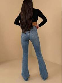 SQUALO Women's Blue Washed, Ripped, And Distressed Effect Jeans Street Style