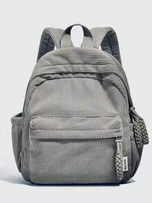 Stylish Small Velvet Backpack For Women With Zipper 6034--20 - Grey - View 1