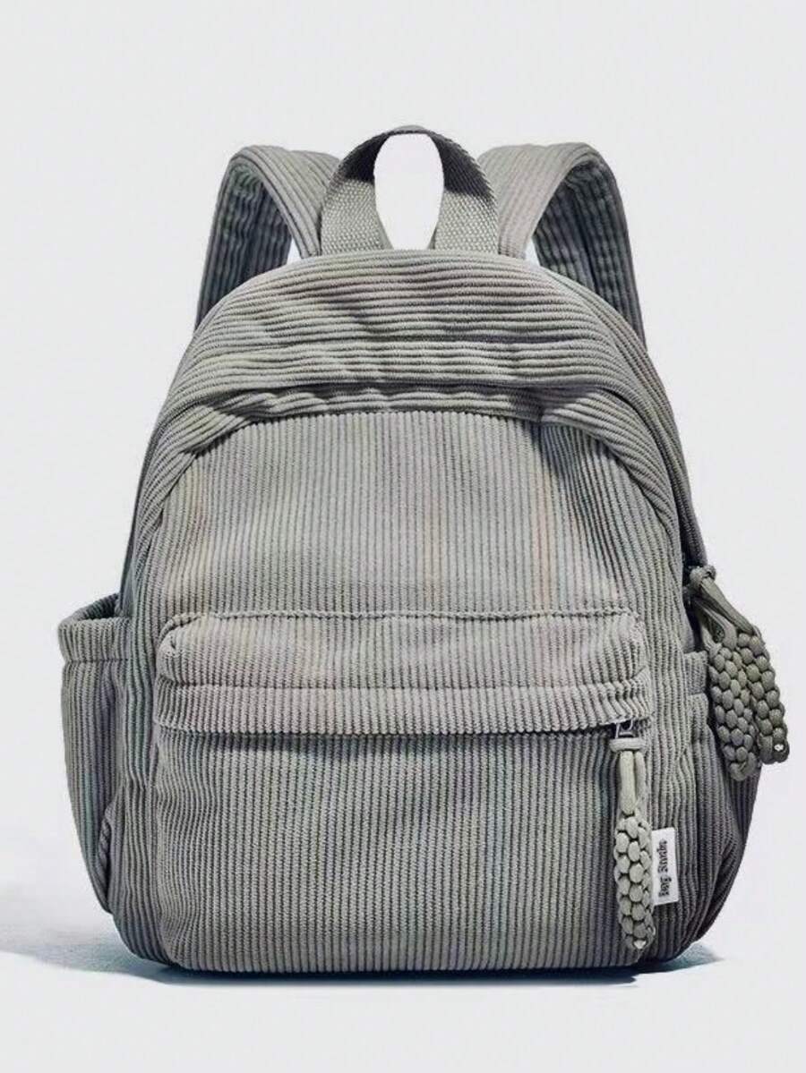 Stylish Small Velvet Backpack For Women With Zipper 6034--20 - Grey - View 1