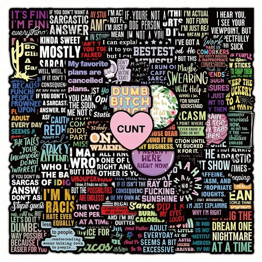 100 PCS Sarcastic Stickers,Funny Stickers For Adults,Snarky, Humorous Quotes Stickers For Water Bottle,Laptop,Phone,Hard Hat,Bumper,Gifts For Adult - Multicolor - View 1