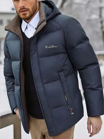 Abrigo con capucha acolchado de manga larga para hombre, uso casual diario, invierno