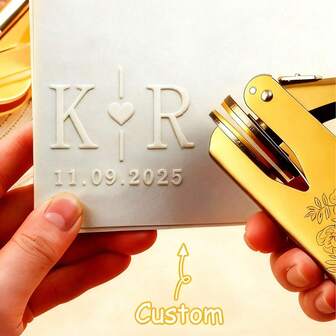 1pc Customized Embossed Stamp, Customized Steel Stamp Seal For Envelopes, Books, Company Logos, Restaurant Towels, Personalized Embossed Book Stamps, Small Wedding Invitation Decorations, Gold Handle