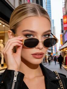 1/2 副女士金属框椭圆形时尚眼镜，适合日常佩戴、户外海滩和街头风格眼镜