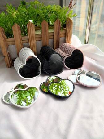 1/12pcs Heart-Shaped Mini Mirror, Polished Surface, Plastic Frame, Desktop Mounted, Fragrance-Free, Floral Theme, Portable, No Power Required, Wedding Gift. Glass Mirror Mini Makeup Mirror, Christmas Party Favor, Suitable For Birthday, Wedding, Halloween Party Decor, Wedding Favor, Party Favor, Christmas Gift, Merry Christmas