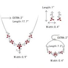 Crysdue Flower Leaf Wedding Jewelry Set Bridal Bridemaid, Cubic Zirconia Teardrop Elegant Silver/14K/Gold Plated Vine Necklace Dangle Earrings Prom Party - B_三組紅色 - 查看 2