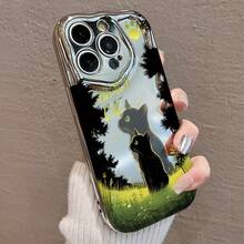 17 Pro Max/16 Pro/15 Plus/14/13/12/11対応 電鍍防摔ケース 森の黒猫デザイン スマホ背面保護 落下防止 衝撃吸収 軽量で丈夫 独自の印刷技術 カワイイネコイラスト スタイリッシュな外観 持ちやすさ抜群 携帯電話を - シルバー - チェックする 5