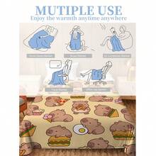 This Is A Flannel Blanket With A Capybara Theme, Featuring A Cartoon-Style Capybara Image Along With Food Elements Like Burgers And Pizza. The Style Is Cute And Healing, With Soft And Warm Colors. It Can Be Used As A Sofa Throw, Nap Blanket, Or Bedding Decoration.