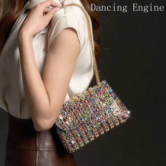 Bolso de mano de cóctel para mujer con brillantes rhinestones, bolso de lujo de diseñador hecho a mano para fiestas