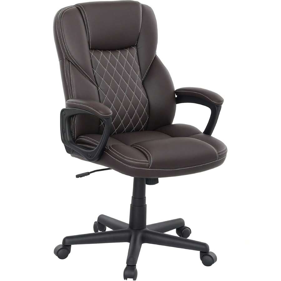 Office Chair High Back, PU Leather Executive Computer Desk Chair, Adjustable Height Comfy Lumbar Support Swivel Wheels For Home Office, Brown - 棕色 - 查看 1