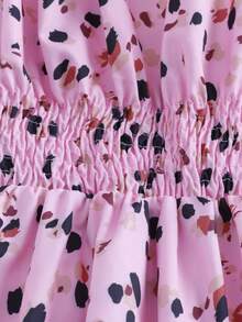 Women's Fashionable Commuter Polka Dot Print Halter Tie Waist Sleeveless Short Elegant Dress - Pink - View 5