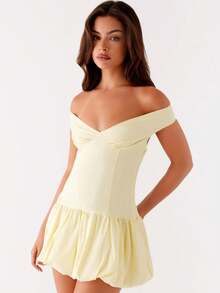 Women Bodycon Dresses Summer Off Shoulder Dress For Party Vacation - 黃色 - 查看 2