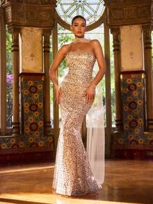 Faeriesty Đầm dạ hội đuôi cá đính sequin và hạt cườm sang trọng, dài đến sàn - Lựa chọn lý tưởng cho đám cưới, dạ hội trang trọng, lễ trao giải và các bữa tiệc cao cấp, cũng là lựa chọn hoàn hảo cho trang phục đón năm mới. - Rượu sâm banh - Xem 8