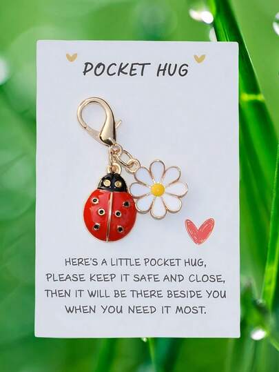 Tarjeta con mariquita y flor linda, llavero con colgante de mariquita y flor, cartón + llavero, tarjeta de papel personalizada, DIY, abrazo de bolsillo, apoyo de regalo, regalo para amigos, regalo de abrazo perdido, regalo conmemorativo de abrazo, cumpleaños, boda, San Valentín, vacaciones, regalo de graduación, tema animal y floral