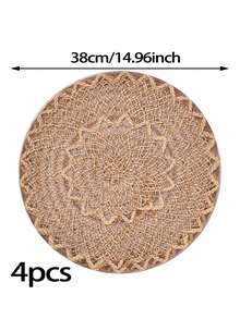 1pc/4pcs/6pcs/12pcs Rustic Style Natural Linen Woven Placemats, Round Plate Mats, Dining Table Decor For Home, Kitchen, Parties, Camping, Weddings, Festivals - Khaki - View 13