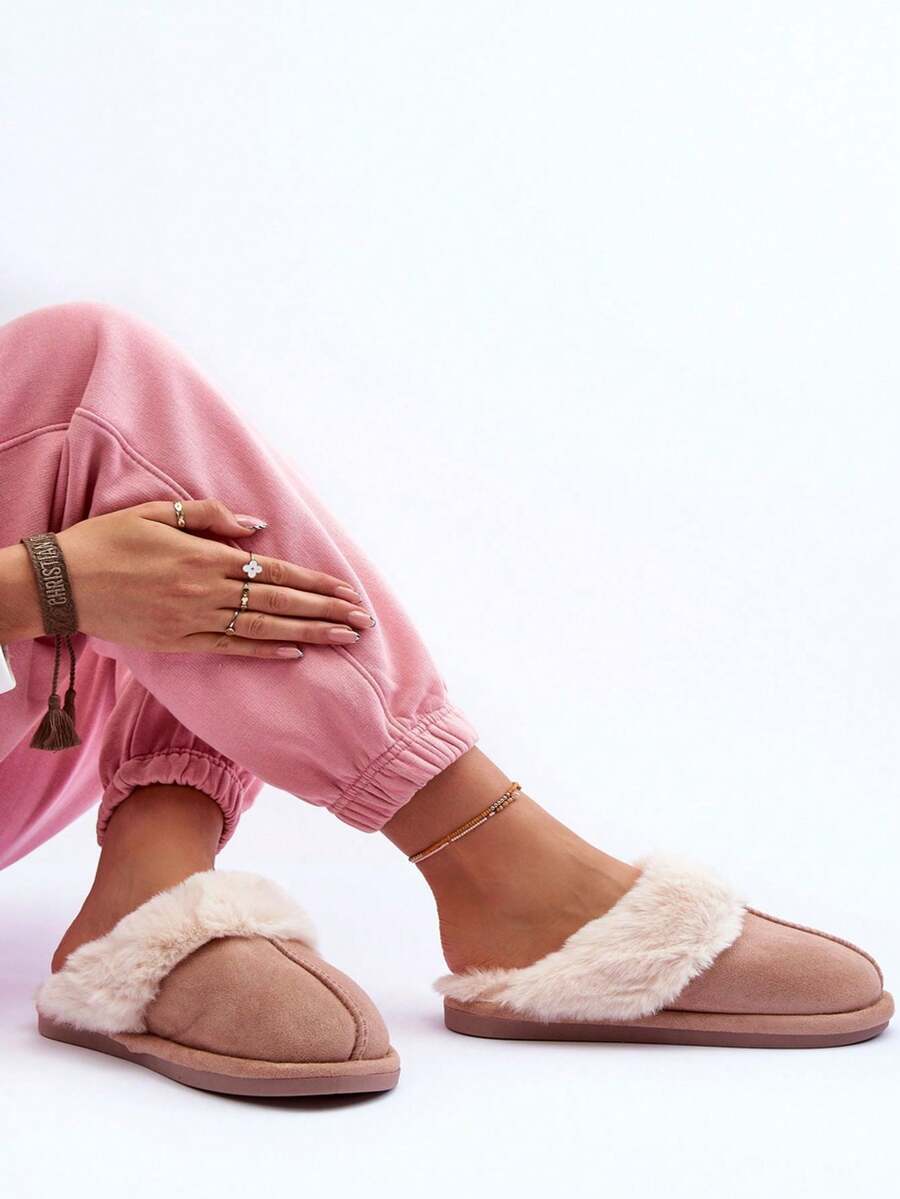 Women's Warm Soft Home Slippers With Fluffy Artificial Fur Gray Pink Brown Beige Black - Khaki - View 1