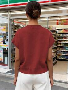 Minimalana Plus Size Spring/Summer Fashion Casual Vacation 3D Floral Pattern Crew Neck Sleeveless Sweater Top, Suitable For Brunch Occasions Red - Red - View 4