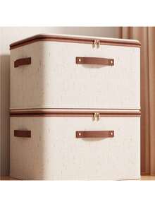 1/2 Packs Storage Bins With Zipper Lid Fabric Lidded Storage Baskets Boxes Foldable Washable Closet Shelf Clothes Organizer Container With Handles (Beige) - Beige - View 2