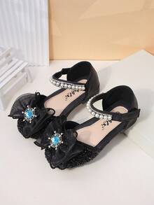 Spring New Pearl Children's Closed Toe Shoes, Bow Decor Girls Closed Toe Flats, Non-Slip Toddler/Little/Big Kids Princess Shoes - Black - View 2