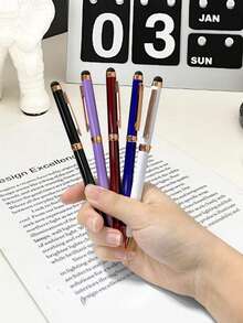 1pc Multifunctional 2-In-1 Pen With Stylus & Clip, Compact Touch Screen Ballpoint Pen, Rotary Metal Signature Pen For Business, Unisex Office Supplies