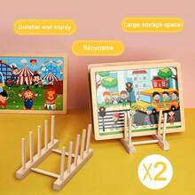 Wooden Puzzle Storage Rack, CD Display Stand, Rack Organizer Shelf For Adults Craft Collection Lovers - 卡其色 - 查看 2