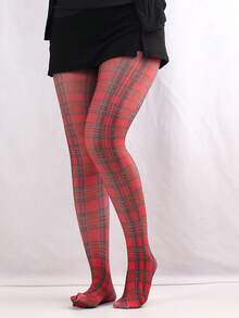 1pc Spring & Autumn Thin Pantyhose For Women, Lip, Plaid, Star Print Tights Leggings - Multicolor - View 8