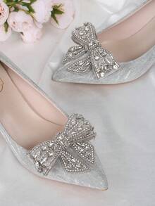 2pcs (1 Pair) Silver & Gold Bow Rhinestone Detachable Shoe Clips, Fashion Elegant Luxury Shoe Accessories For High Heels, Shoes, Sneakers, Casual Shoes, Versatile - Silver - View 5