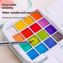 Languo 16-Color Solid Watercolor Paint Set - Portable Travel Art Kit With Palette, Coloring Cards, Pen Washing Bucket & Metal Brush For Professional Painting & Outdoor Sketching - Multicolor - View 10