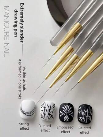 5pcs Professional Nail Art Eyeliner Brush Set, 25mm 24mm 13mm 10mm 7mm Fine Line Nail Brushes For Gel Polish Painting