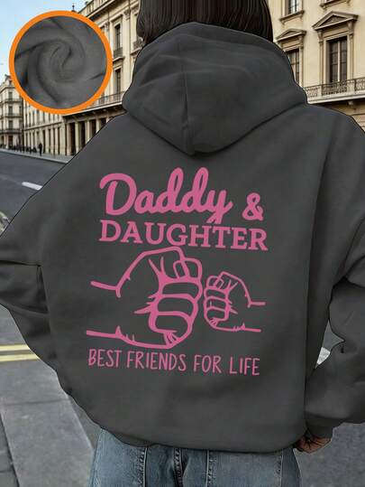 Tween Girl Funny Print Sweatshirt, "Dad & Daughter, Lifelong Friends" Print Sweatshirt, Warm & Comfortable Thermal Lined Pullover Sweatshirt Pullover For Autumn/Winter, Suitable For Daily Wear, Campus, Street, Family Gathering