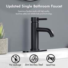 Matte Black Bathroom Sink Faucet Single Handle Vanity Faucet With Pop-Up Drain And 2 Hoses - Black - View 3