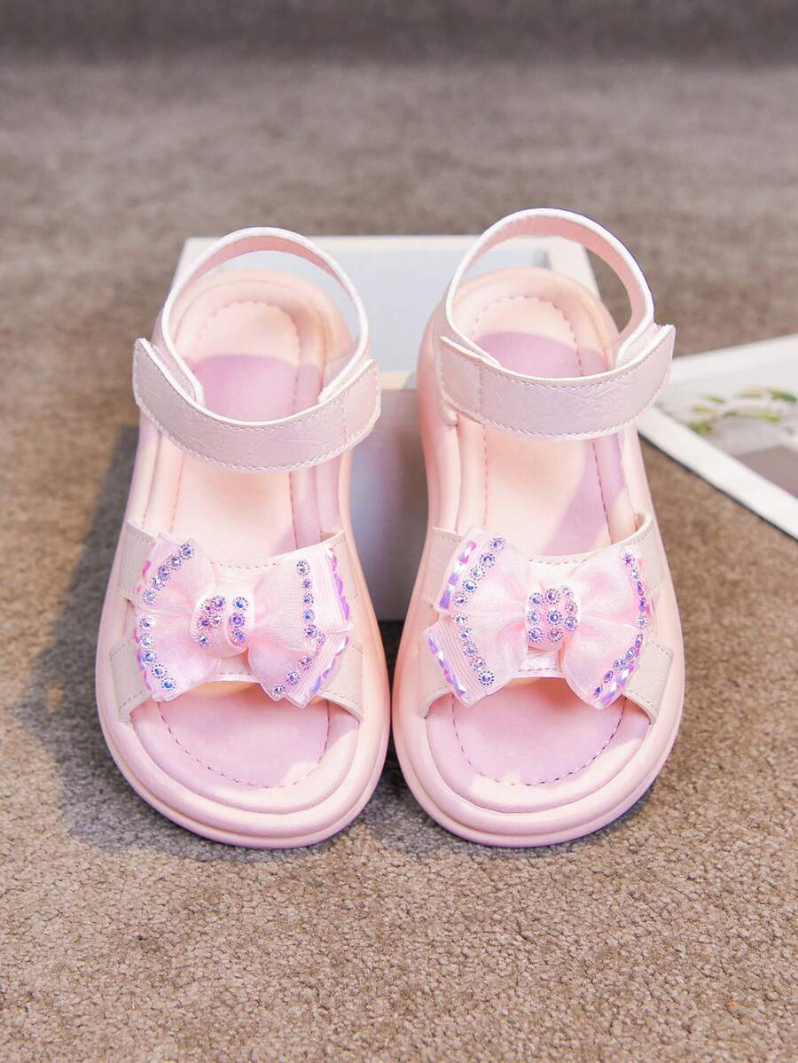 Summer Girls Hook And Loop Sandals, New Bowknot Princess Style Sandals, Infant/Toddler Sandals, Kids Sandals, Versatile Outdoor Wear Children Shoes - Pink - View 1