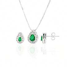 Set Of Necklace And Earrings In 925 Sterling Silver With Cubic Zirconia - Teardrop Pendant, Sparkling Christmas Gift - Bạc - Xem 19