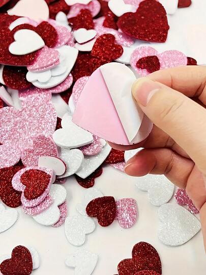 60pcs/120pcs - Valentine's Day Foam Heart Stickers, Self-Adhesive Craft Stickers, Foam Glitter Stickers DIY Heart Stickers, Suitable For Gift Boxes, Gift Bags, Greeting Cards, Party Decorations, Party Stickers
