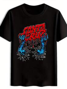 Camiseta Negra para Hombre con Diseño Gráfico de Santa - Rojo; Salpicaduras de Tinta Azul. Cráneo; Huesos cruzados. Calaveras; Corazones. Camiseta casual de cuello redondo y manga corta para el verano. Festivales. Playa. Vacaciones. Regalo de Navidad. Ropa festiva Camiseta con estampado de calavera Camiseta ligera - Negro - Ver 7