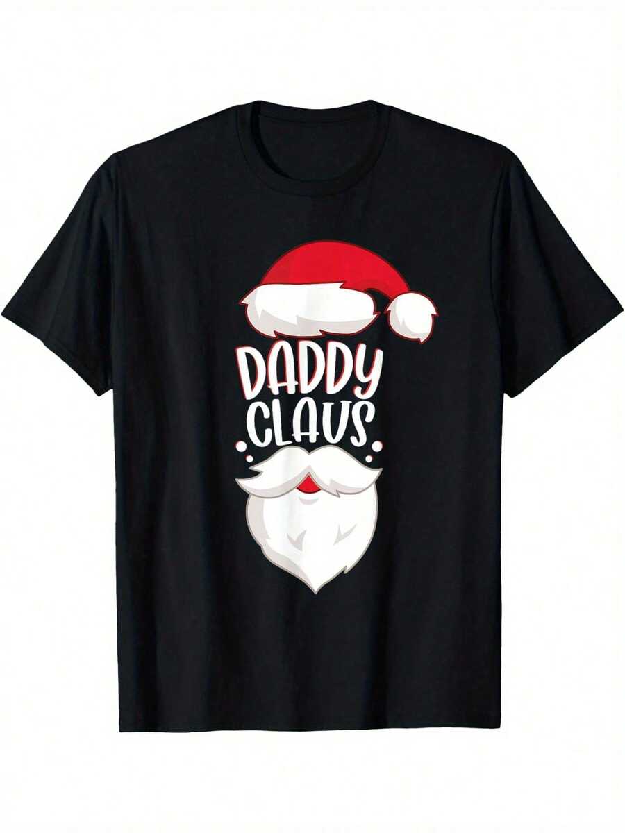 Disfraz de Barba de Santa para Nochebuena Camiseta de Papá Noel Negra Casual de Manga Corta Camiseta Deportiva para Hombre 220g - Negro - Ver 1