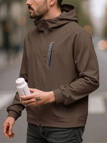 Sudadera con capucha para hombre, con cierre, de manga larga, forro polar, con capucha, con bolsillos - Marrón - Ver 2