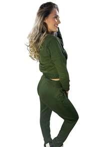 Blusa Feminino Moletom Flanelado Capuz Inverno Promoção - Verde - Visão 2