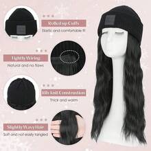 18 Inch/45 Cm Long Wave Wig With Synthetic Wig Soft Wig To Add Volume And Length Warm Twist Cold-Proof Curly Wig Beanie Hat With Hair Connection Women Knitted Beanie Wig Winter Warm Hat Hair Women Girls - Multicolor - View 4