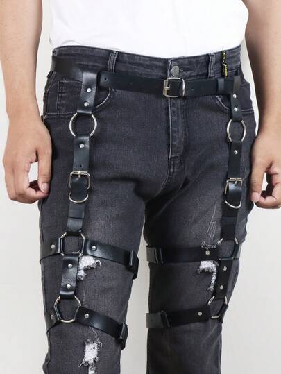 1 set premium läder gotisk punk kroppssele förförisk midje- och benhållare för män justerbar intim kläder, ett djärvt erotiskt uttalande accessoar för kryddiga kvällar