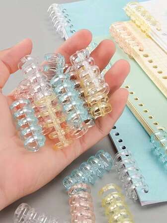 10pcs Random Morandi Color 5 Ring Plastic Loose Leaf Binder, Suitable For DIY Notebooks, Easy Page Fasteners, Semi-Transparent Pastel Tones - Perfect For Organizing Loose Papers And Office Supplies