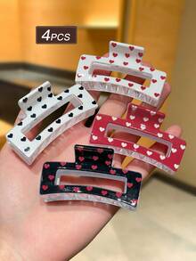 4个心形发夹，时尚百搭，尺寸约2.56英寸/6.5厘米，适合情人节、休闲、户外、派对、约会等场合，是女士配饰的理想之选，也是情人节礼物的完美礼物。优雅的爪形发夹，尽显女性魅力。 - 彩色 - 查看 3