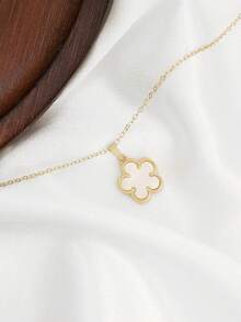 1pc Minimalist Five-Petal Flower Pendant Necklace, Fashionable And Versatile For Daily Wear - Gold - View 5