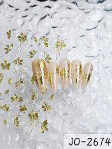 4/2pcs Gold & Rose Gold Petal Leaf Pattern Nail Art Stickers - Adorable & Charming Spring/Summer Nail Decals, Self-Adhesive Nail Stickers, DIY Nail Salon Accessories, Nail Art Supplies - Multicolor - View 8