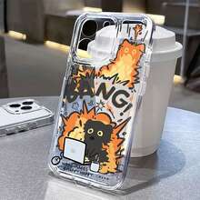 Funda para teléfono con diseño Happy Work Cat Boom Element, compatible con iPhone 16, 15, 14 Pro Max, 13, 12, 11, XR y XS Plus. Fabricada en silicona TPU, ofrece protección contra golpes y caídas, además de una excelente sensación al tacto. Es el regalo ideal para familiares, amigos y seres queridos. - transparente - Ver 3