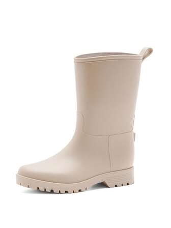 Botas de lluvia impermeables de unicolor para mujeres, zapatos de mujer, nuevo estilo 2026 con puntera redonda de moda para uso al aire libre, botas de lluvia antideslizantes para mujeres y niñas