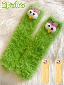 1双/2双女士新奇袜子，船袜，节日袜，卡通袜，毛绒袜，礼品袜，短袜，大眼睛袜，可爱袜，保暖袜，花式袜——适合日常穿着、节日庆典和派对等各种场合，舒适保暖。 - 彩色 - 查看 33