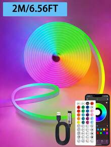 16.4ft/5m RGB Neon LED Light Strip, Waterproof Silicone Neon Rope Lights, Music Sync, Color Changing, APP & Remote Control, For Bedroom, Kitchen, Bar And Home Decor - 多色光 - 查看 14